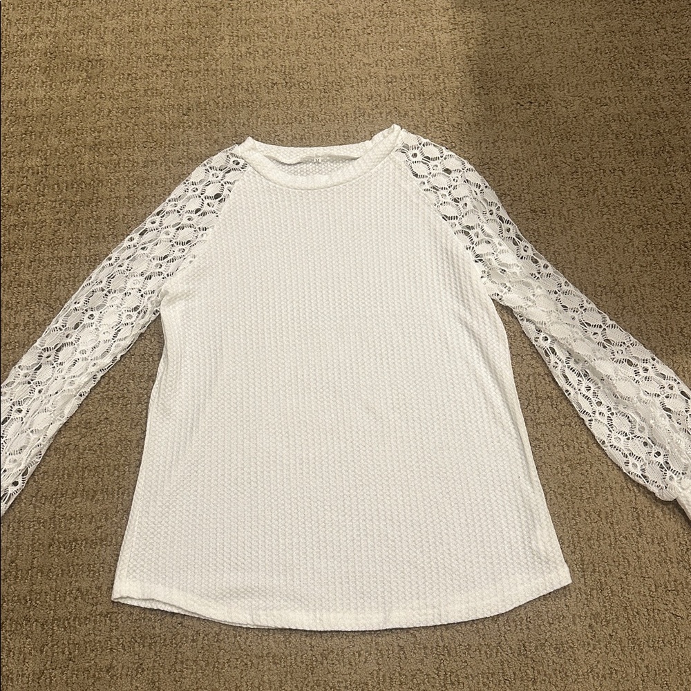 Amazon Women's White Lace Sleeve Top